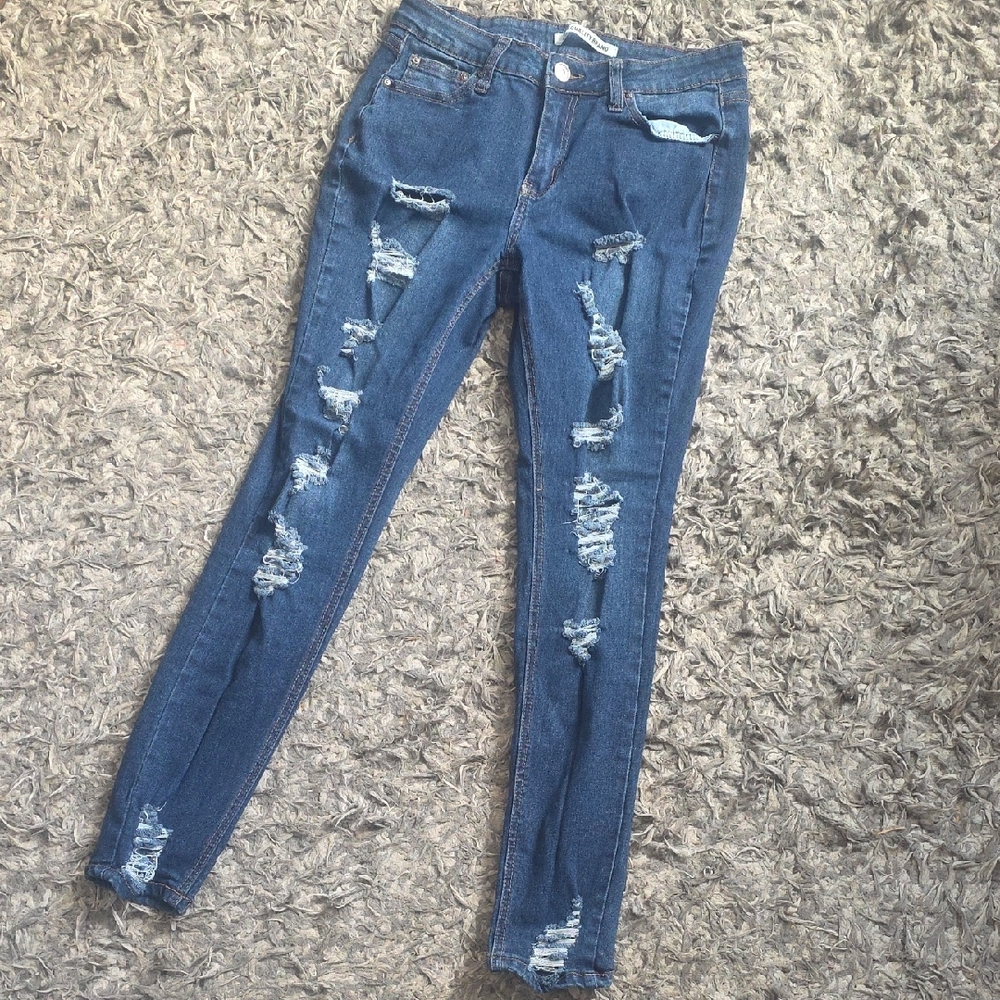 Dark Wash Stretchy Distressed Jeans Sz 11